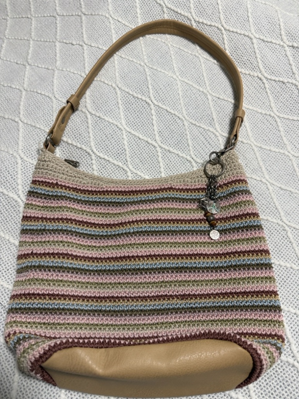 The Sak Striped Knit Shoulder Bag in Pink, Green, Blue and Tan - Picture 7 of 7